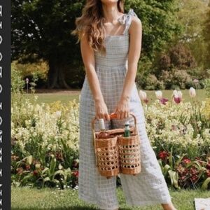 Anthropologie Light Blue Plaid Jumpsuit
